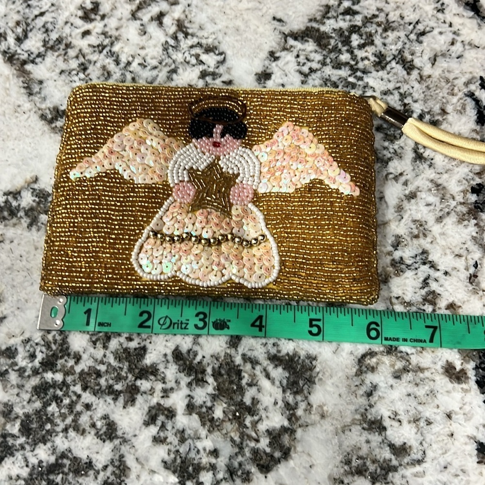 Vintage Angel Purse Beaded Ermo Wristlet Bag Coin Gold Christmas Holiday - Picture 6 of 10